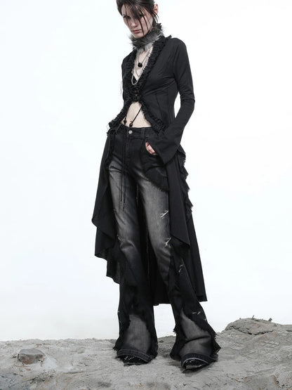 Desert Veil Linen Lace Beaded Tie Shirt Dress