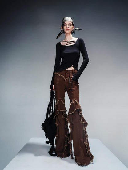 NN NORTH NODE Detachable Fur Collar Knit Top With Asymmetric Hem