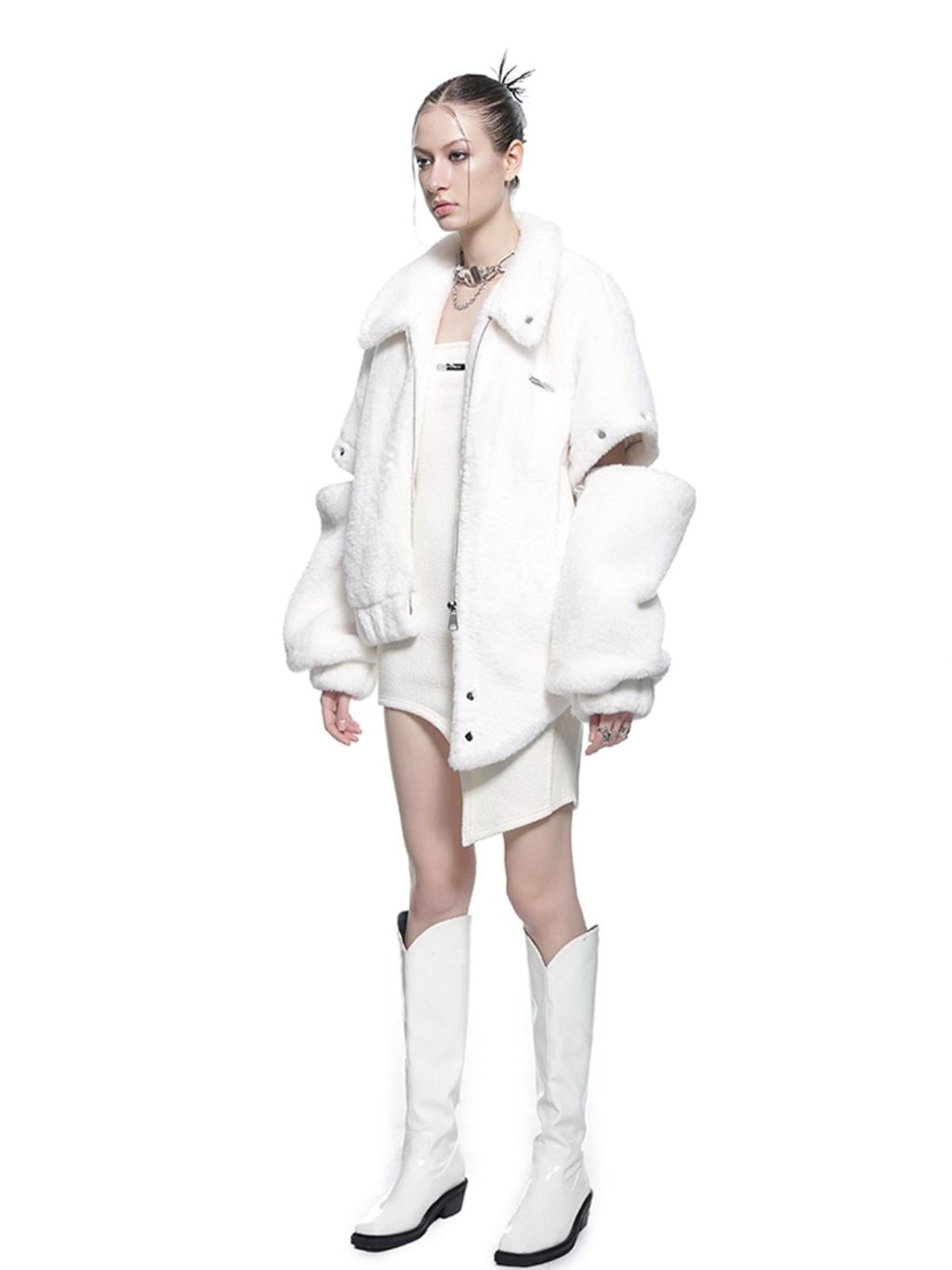 UpdateNN NORTH NODE Detachable Sleeve Fur Coat Convertible Vest