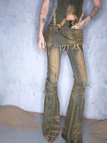 UpdateNN NORTH NODE Dirty Wash Tied Hem Flared Denim Culottes