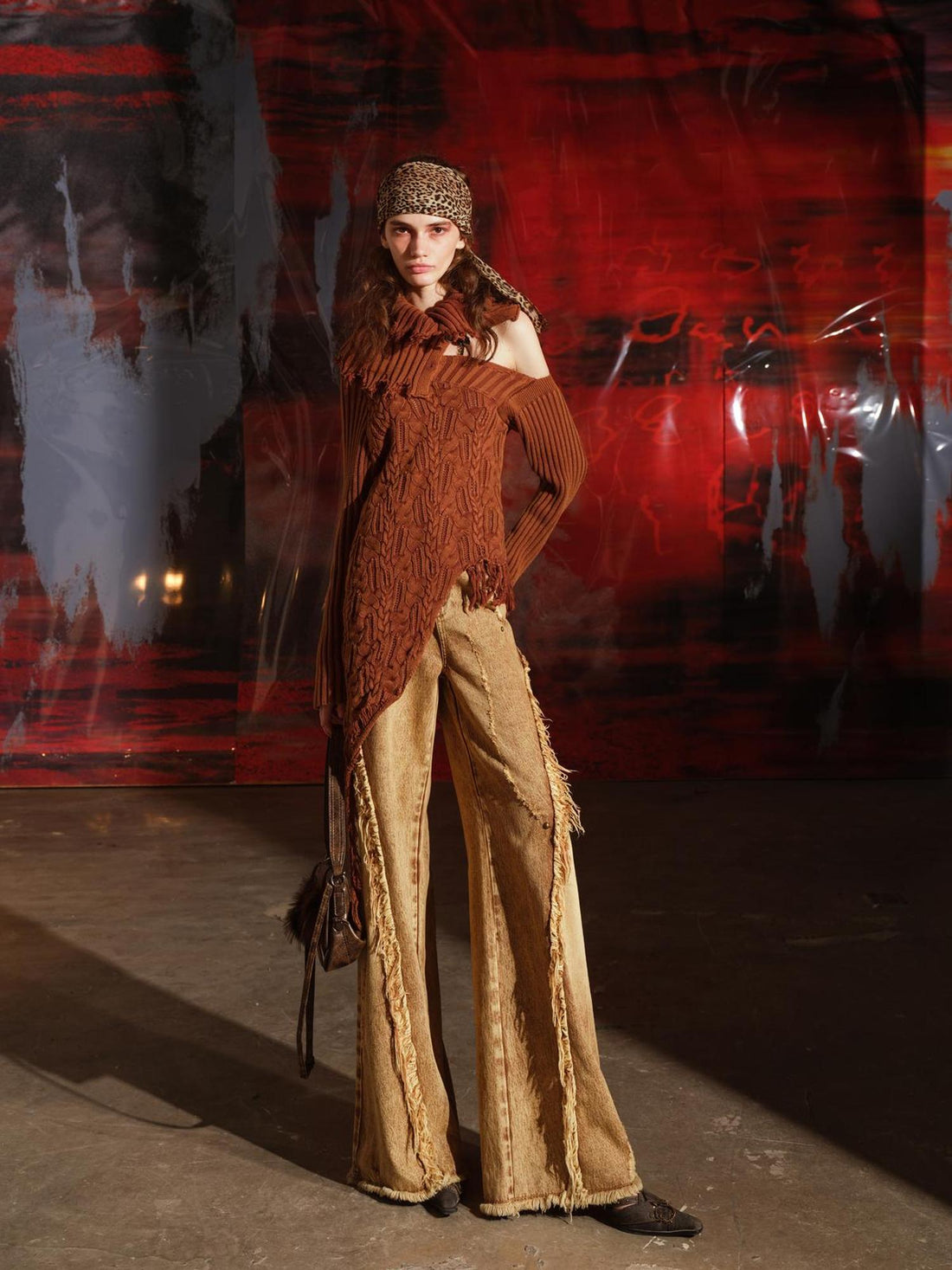 NN NORTH NODE Distressed Asymmetrical Off Shoulder Sweater