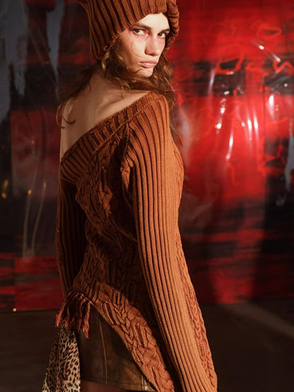 NN NORTH NODE Distressed Asymmetrical Off Shoulder Sweater