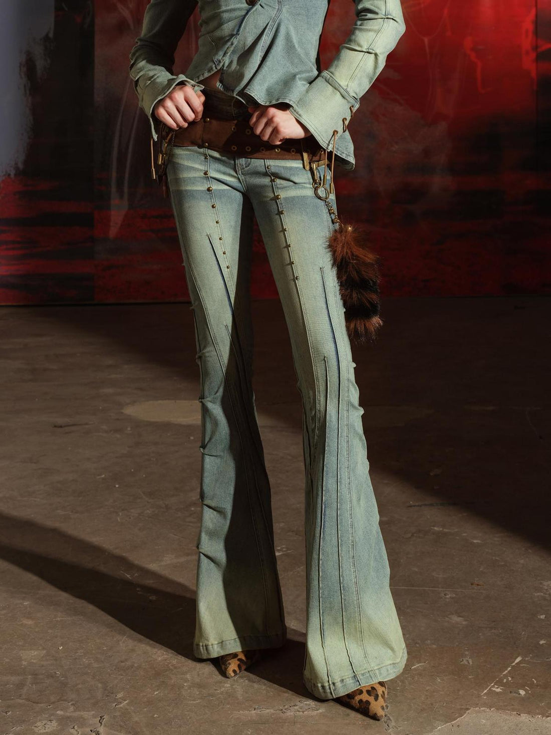 UpdateNN NORTH NODE Distressed Denim Flares With Faded Wash