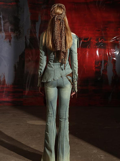 UpdateNN NORTH NODE Distressed Denim Flares With Faded Wash