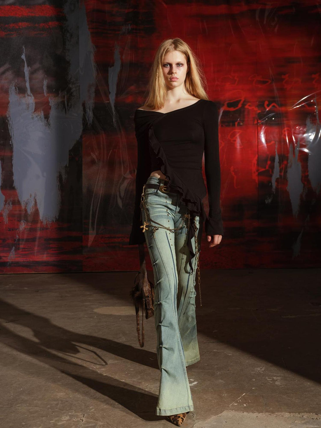 UpdateNN NORTH NODE Distressed Denim Flares With Faded Wash