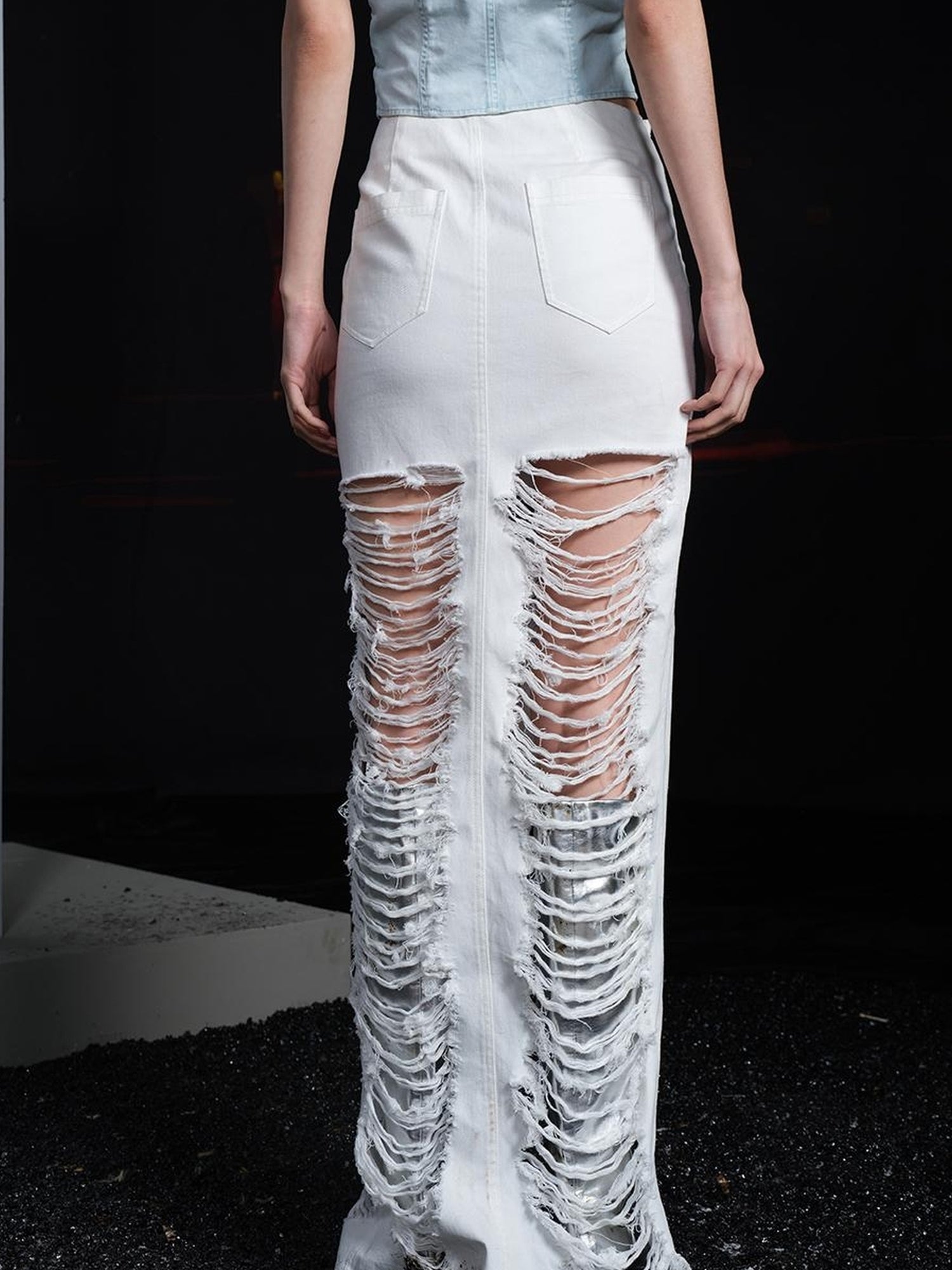 UpdateNN NORTH NODE Distressed Denim Skirt With Frayed Hem