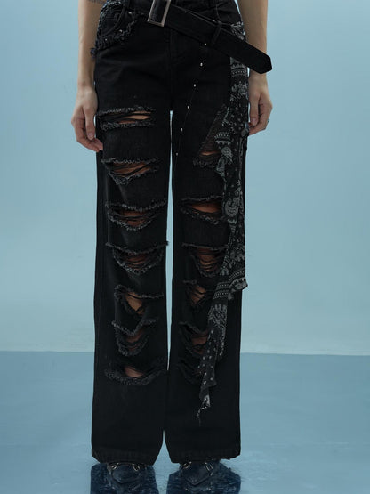 NN NORTH NODE Distressed Denim With Detachable Sheer Panel