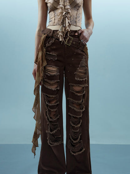 NN NORTH NODE Distressed Denim With Detachable Sheer Panel