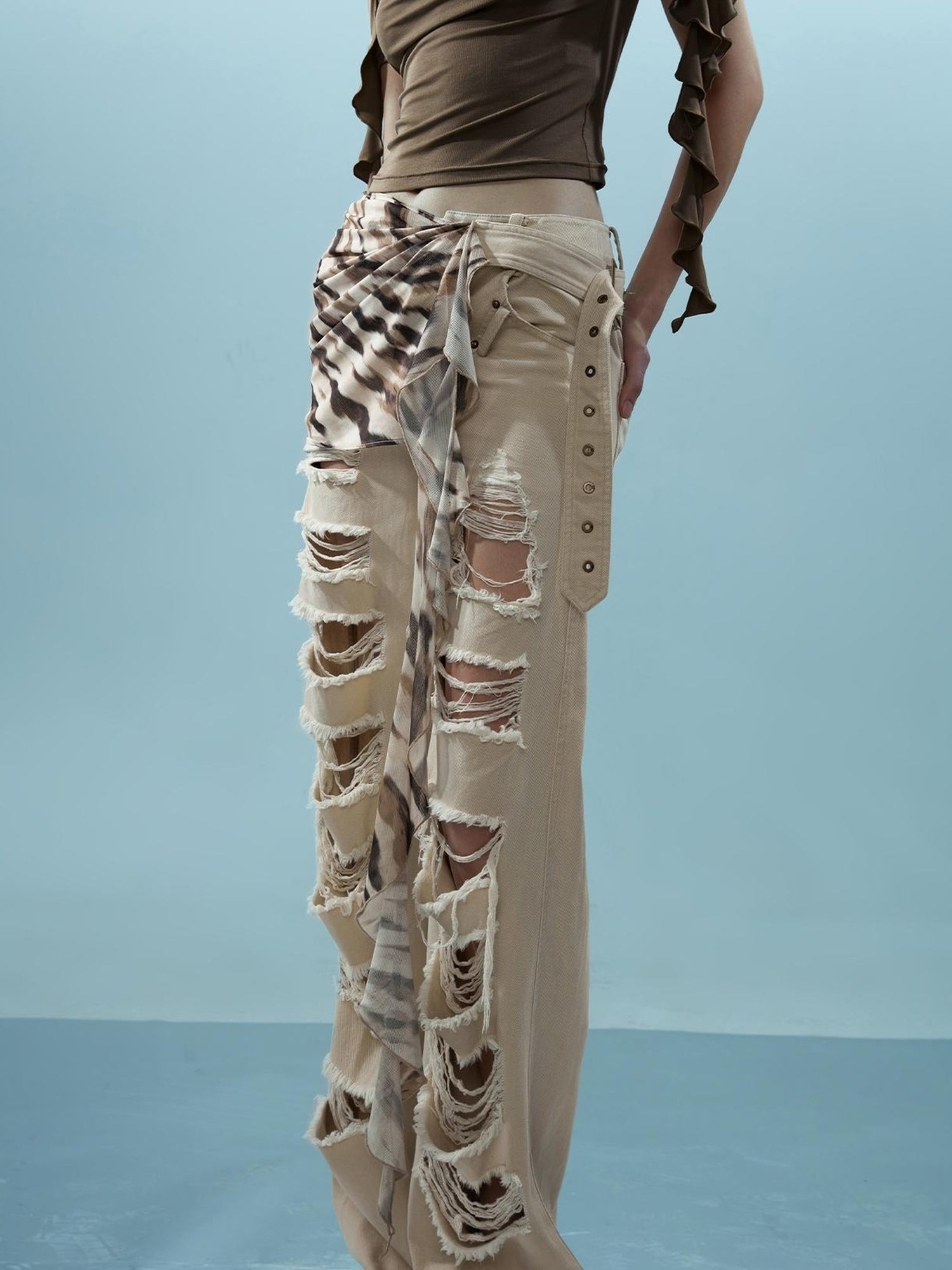NN NORTH NODE Distressed Denim With Detachable Sheer Panel