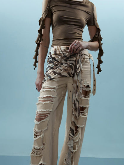 NN NORTH NODE Distressed Denim With Detachable Sheer Panel