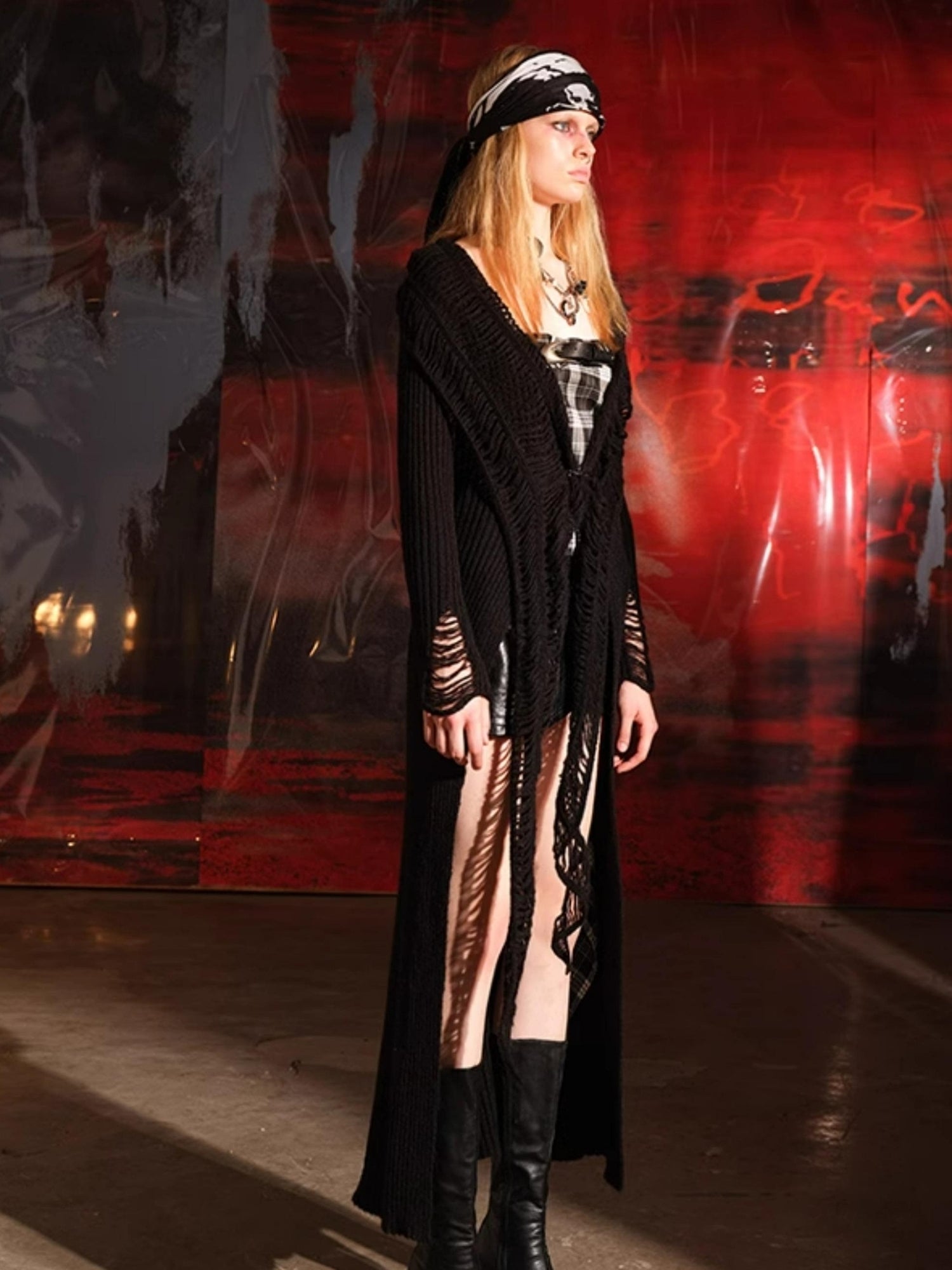 UpdateNN NORTH NODE Distressed Knit Cardigan With Laddered Details
