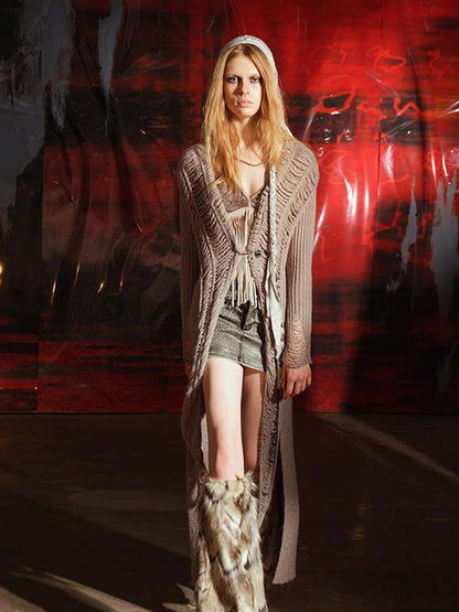 UpdateNN NORTH NODE Distressed Knit Cardigan With Laddered Details