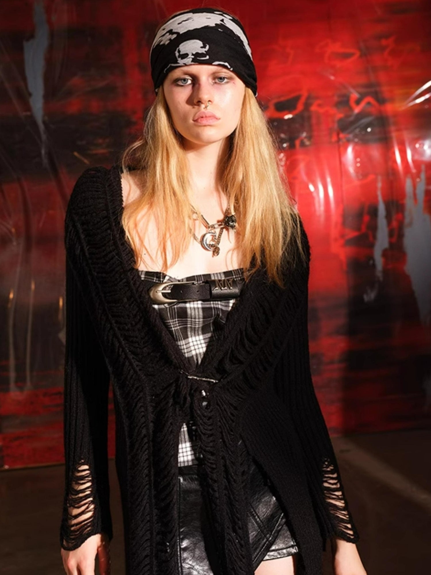UpdateNN NORTH NODE Distressed Knit Cardigan With Laddered Details
