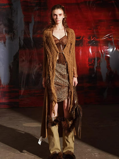 UpdateNN NORTH NODE Distressed Knit Cardigan With Laddered Details