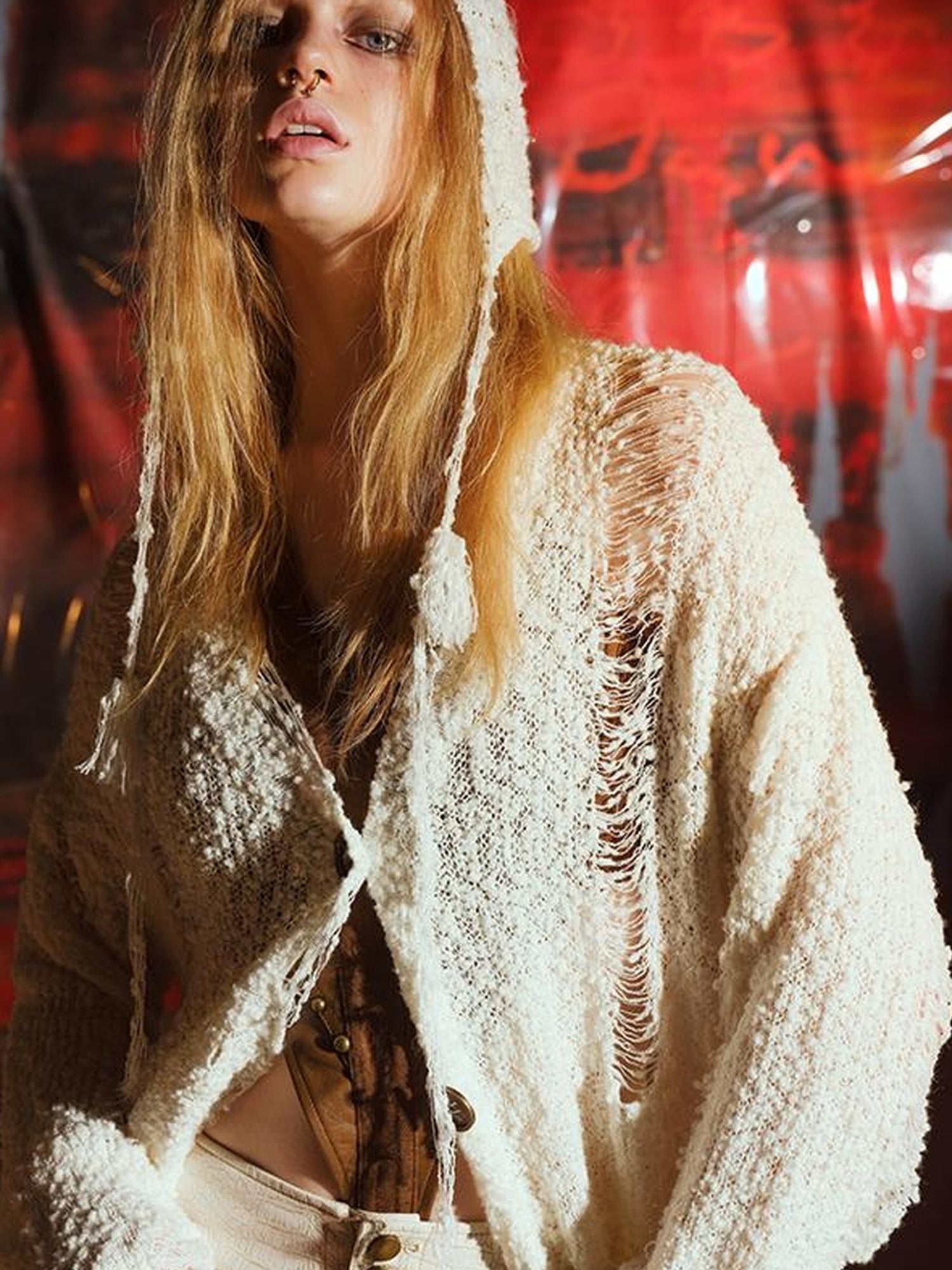 UpdateNN NORTH NODE Distressed Knit Cardigan With Thermal Consideration