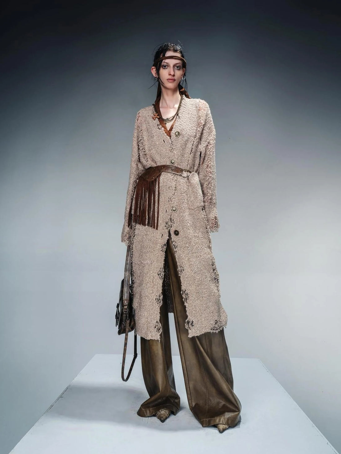 Distressed Knit Cardigan With Thermal Consideration