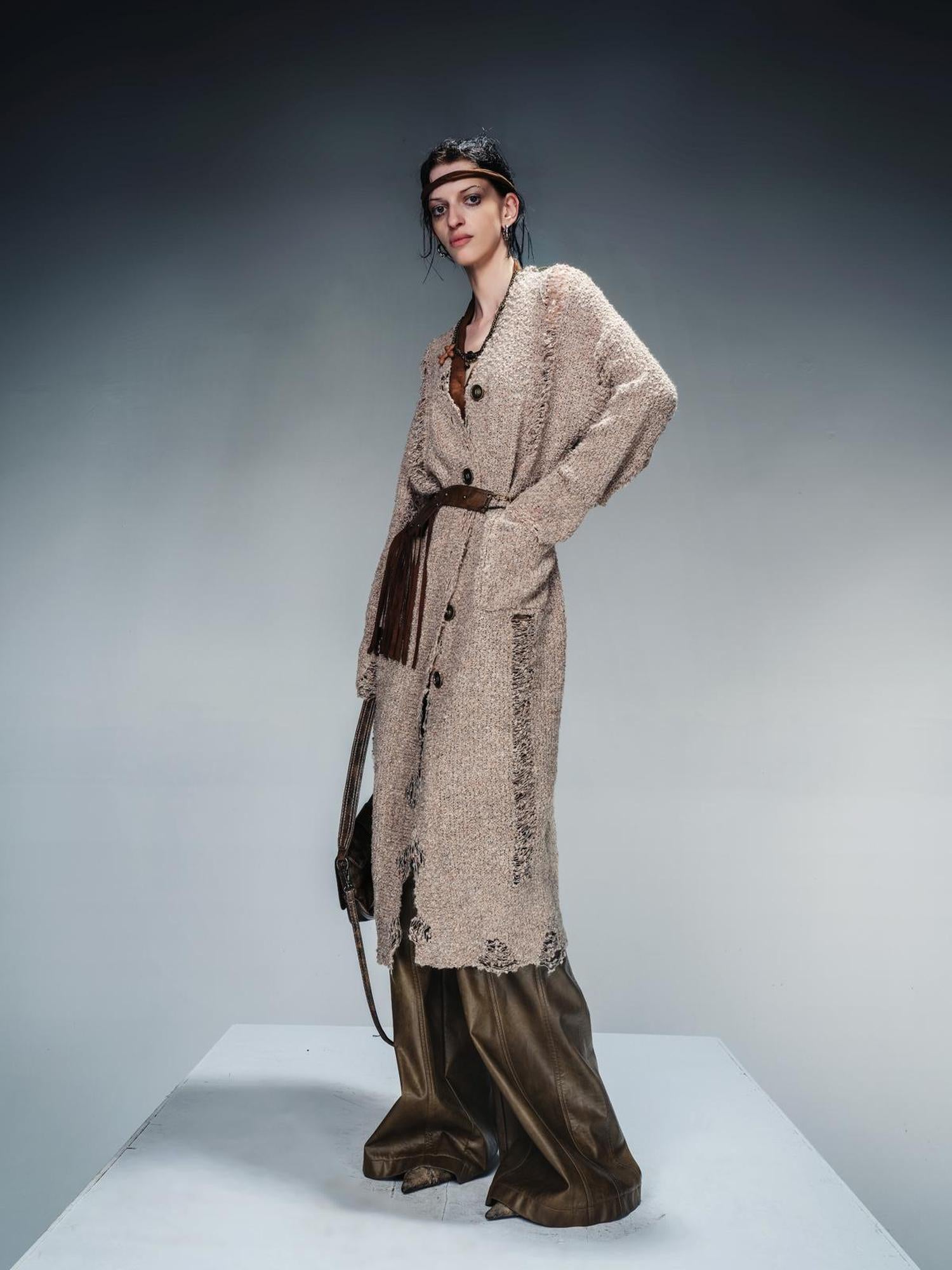 UpdateNN NORTH NODE Distressed Knit Cardigan With Thermal Consideration