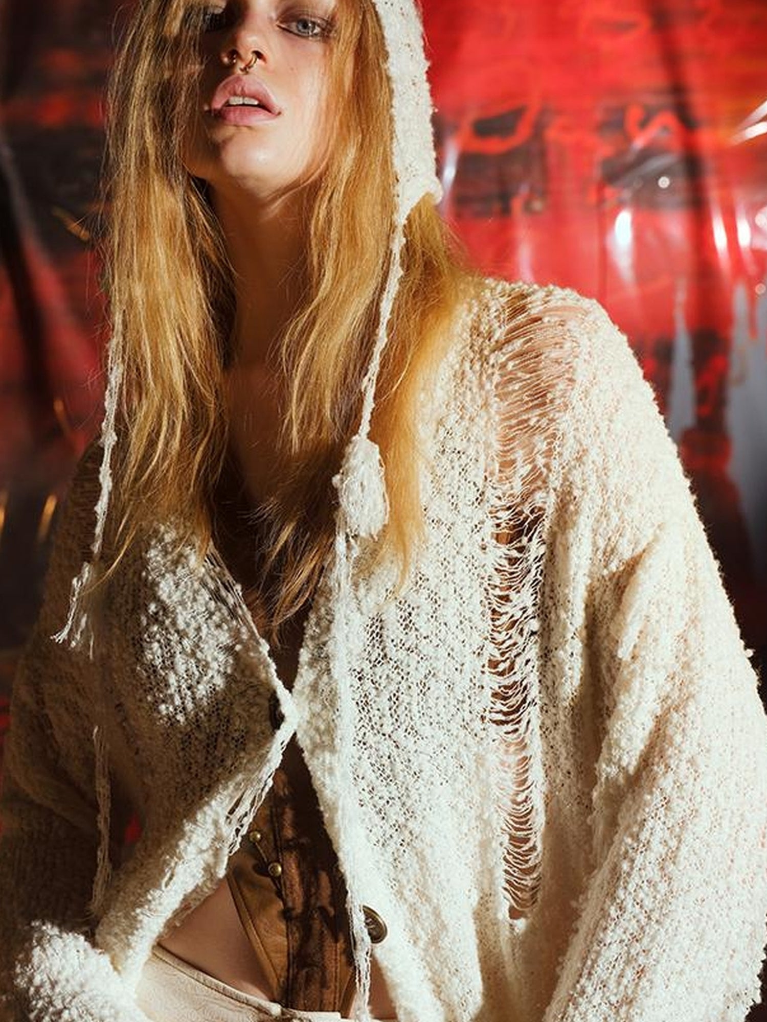 UpdateNN NORTH NODE Distressed Knit Cardigan With Thermal Consideration