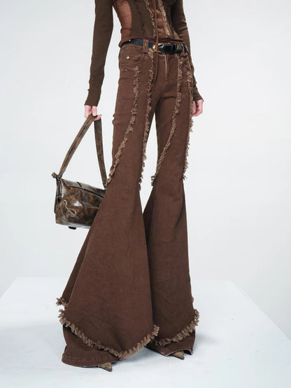 Distressed Slim Fit Flared Denim Trousers