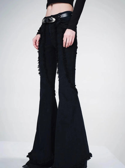 Distressed Slim Fit Flared Denim Trousers