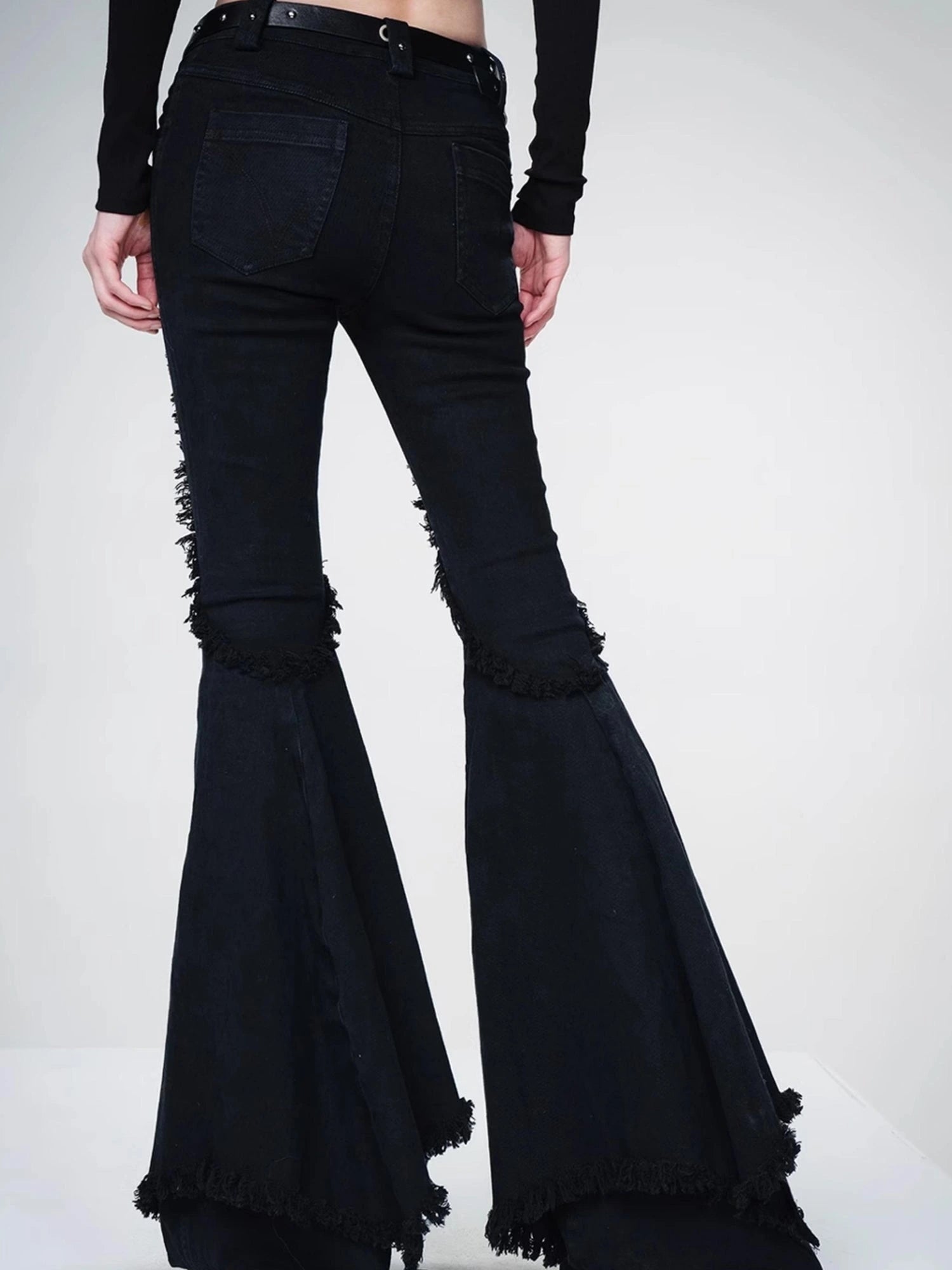 Distressed Slim Fit Flared Denim Trousers