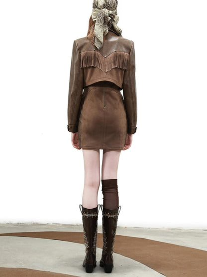 UpdateNN NORTH NODE Distressed Suede Fringe Cropped Leather Jacket
