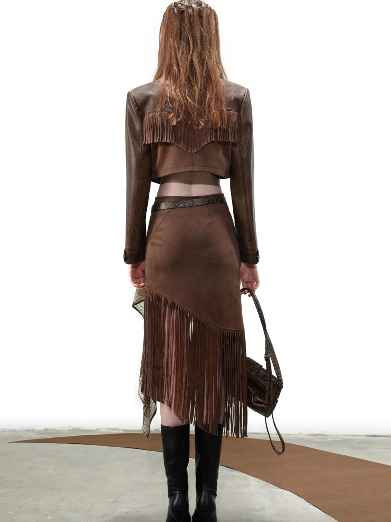 UpdateNN NORTH NODE Distressed Suede Fringe Cropped Leather Jacket
