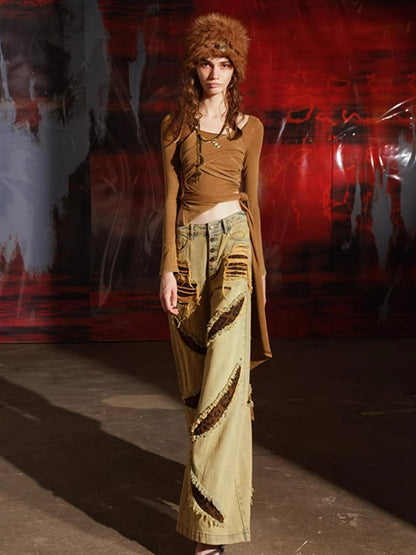 NN NORTH NODE Distressed Wash Overlap Neck Asymmetrical Top