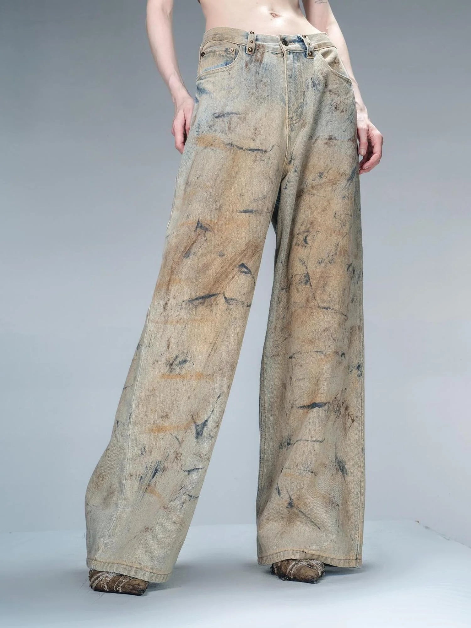 Distressed Wide Leg Denim Pants
