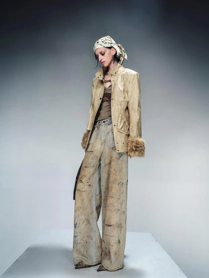 Distressed Wide Leg Denim Pants