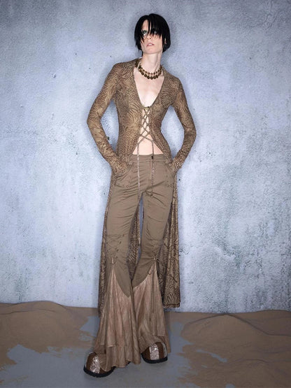 Elastic Mesh Sheer Long Kimono With Adjustable Tie