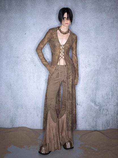 UpdateNN NORTH NODE Elastic Mesh Sheer Long Kimono With Adjustable Tie