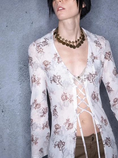 Elastic Mesh Sheer Long Kimono With Adjustable Tie