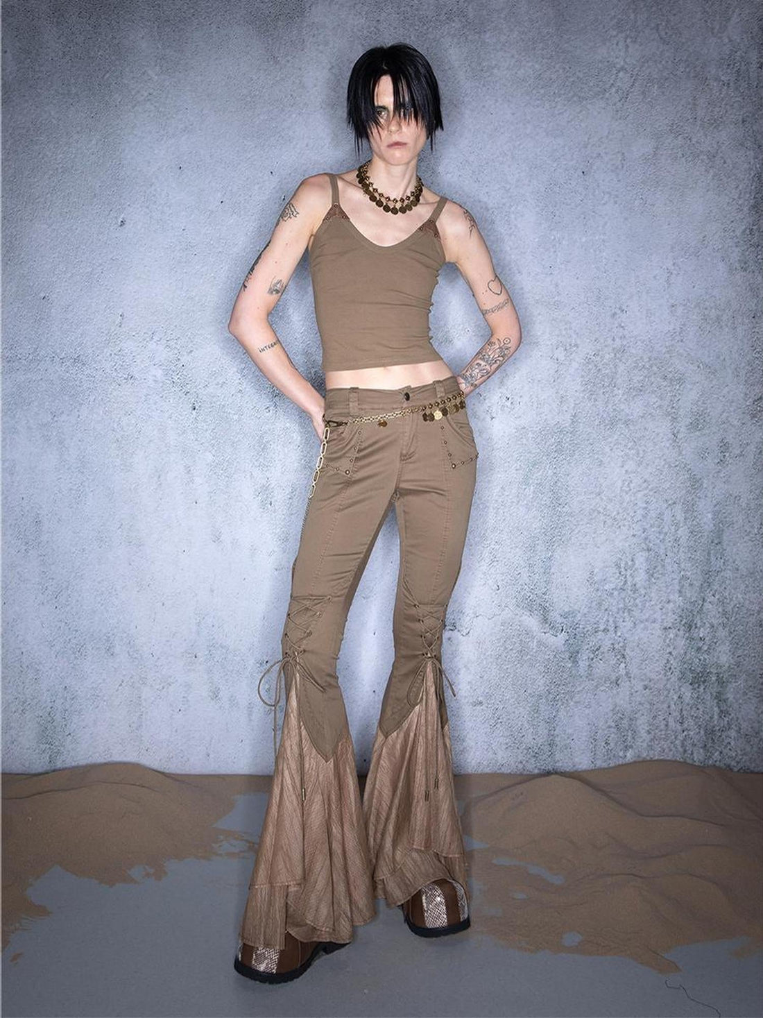 UpdateNN NORTH NODE Ember Glow Dawn Flared Chiffon Tie Pants