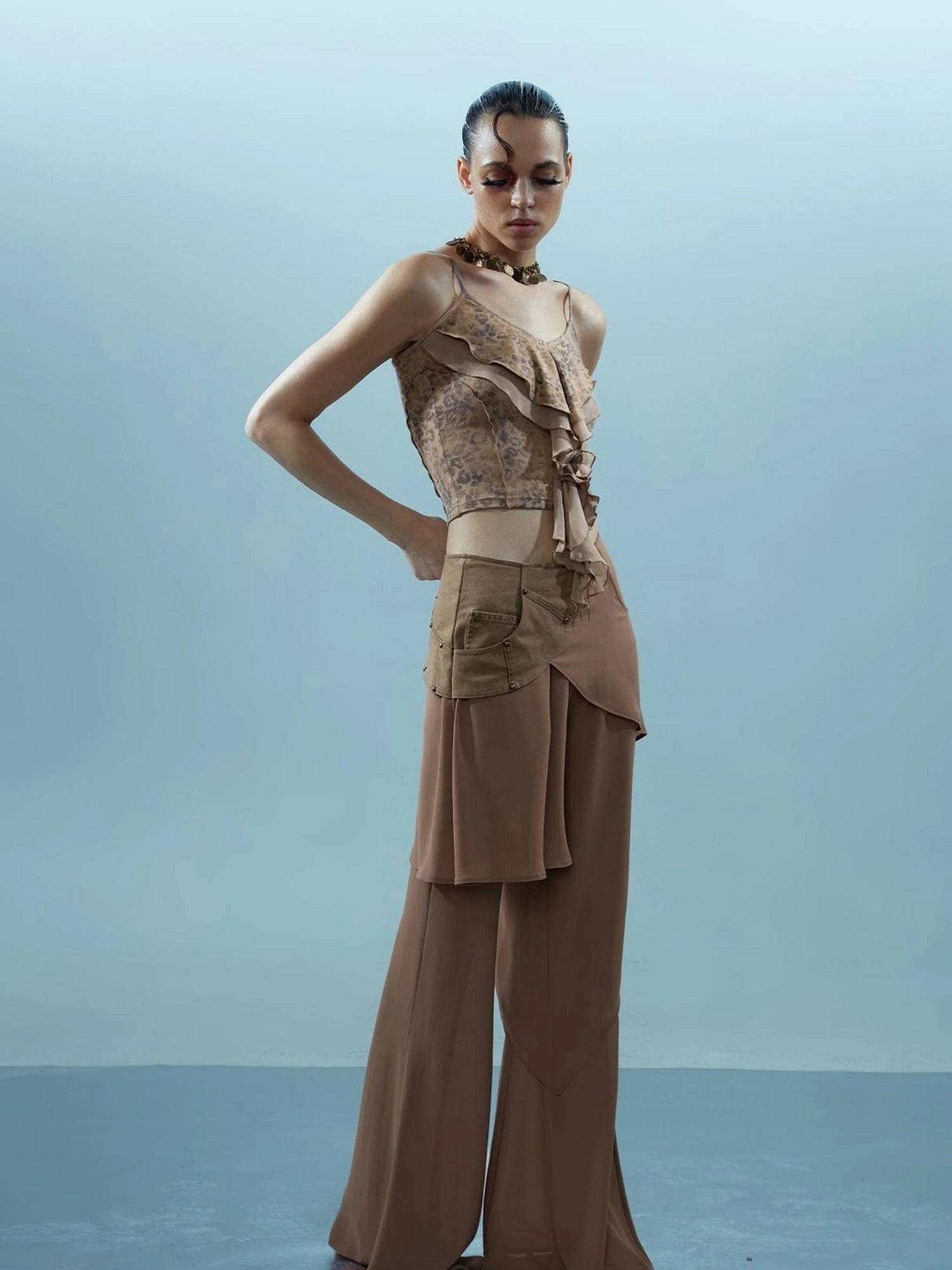 Ethereal Threads Asymmetric Chiffon Palazzo Pants