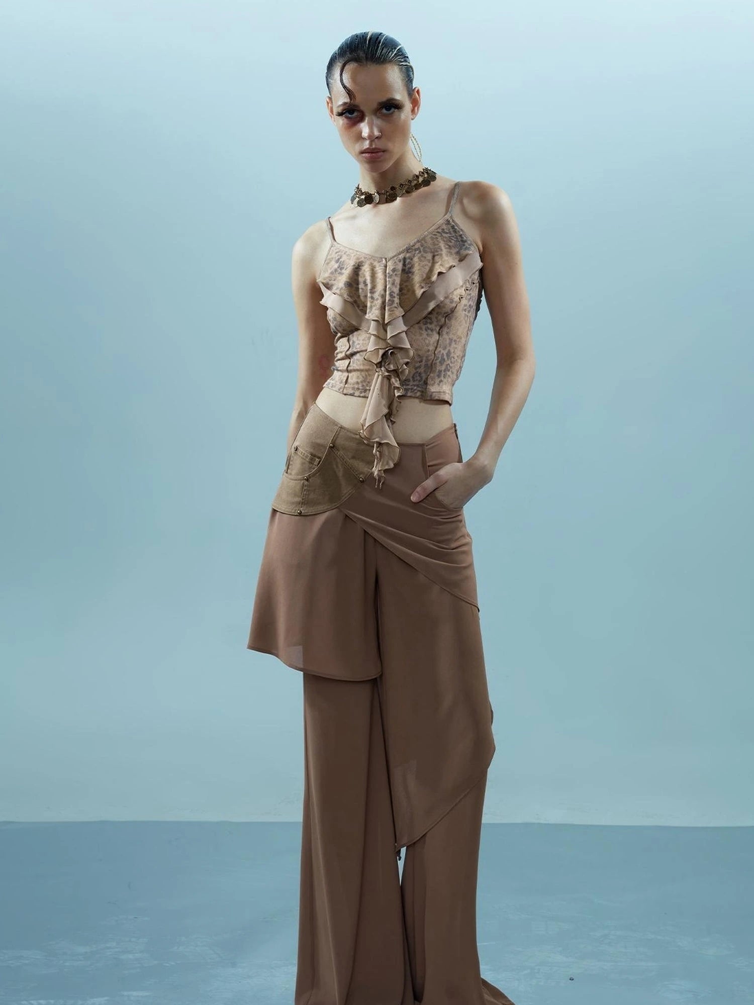 Ethereal Threads Asymmetric Chiffon Palazzo Pants