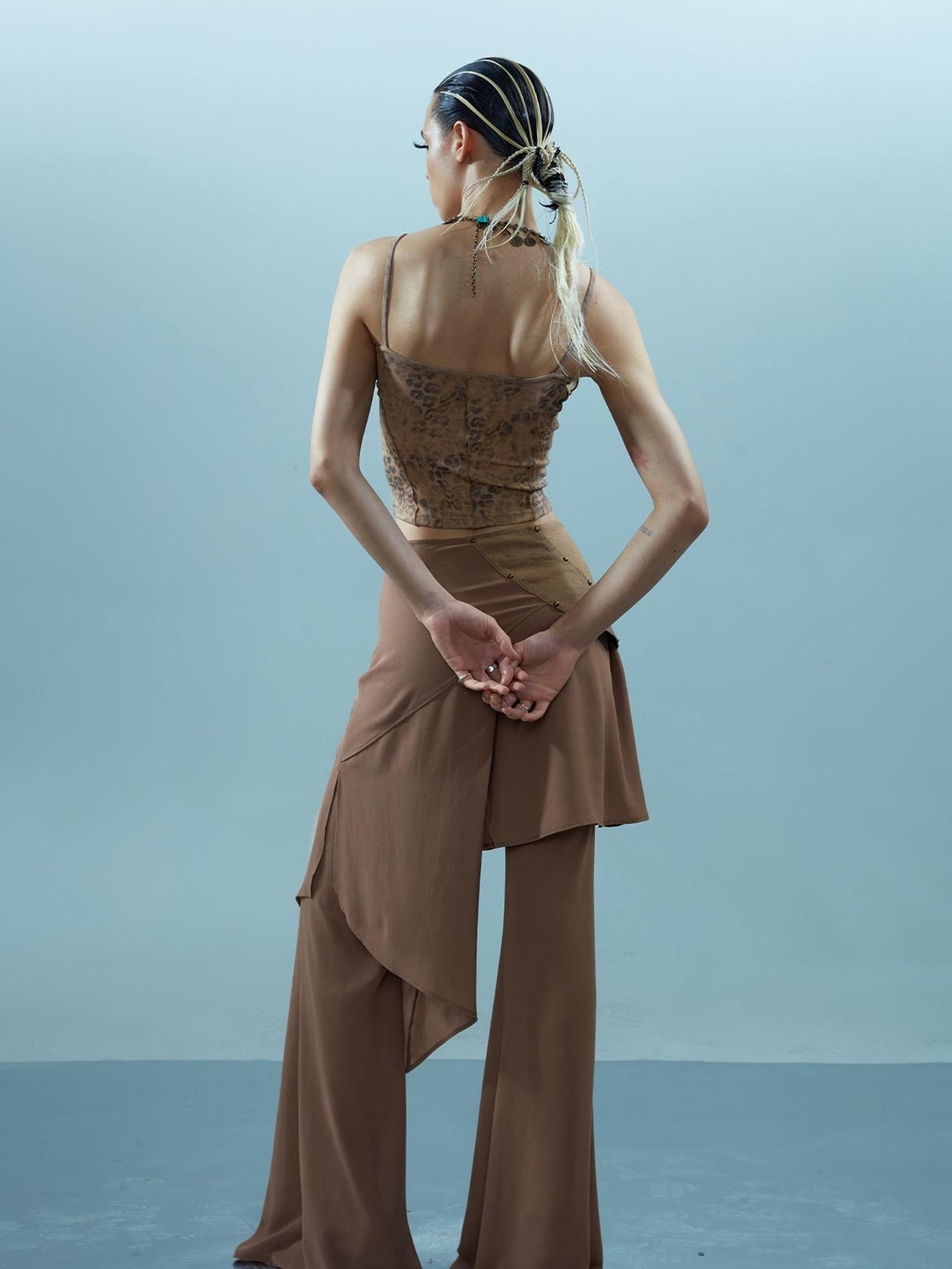NN NORTH NODE Ethereal Threads Asymmetric Chiffon Palazzo Pants