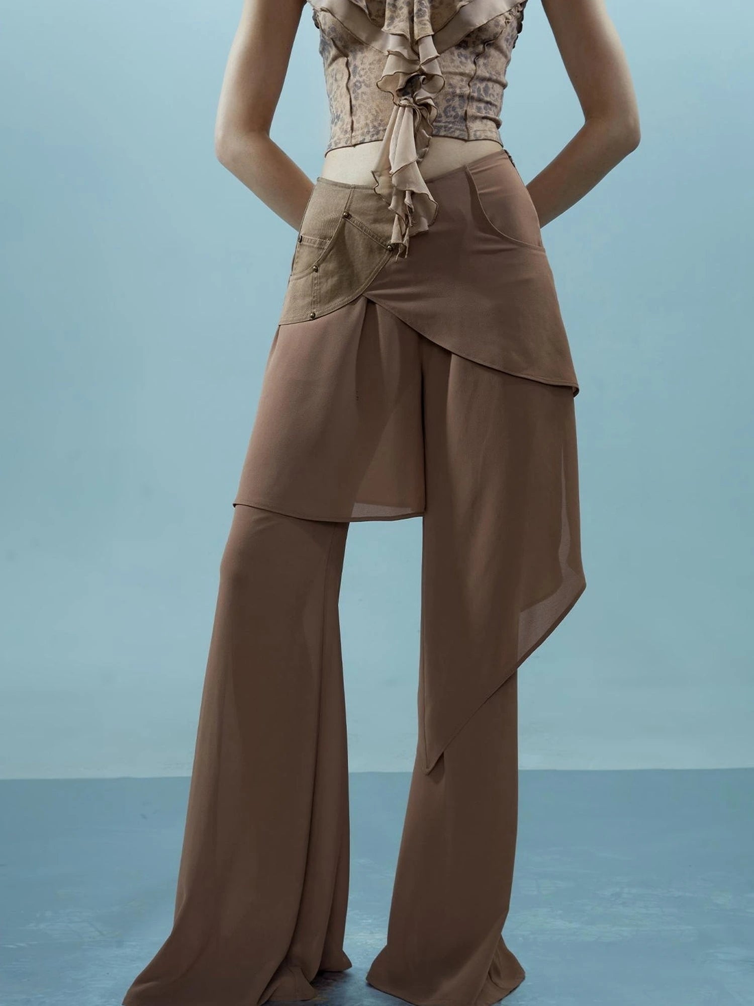 Ethereal Threads Asymmetric Chiffon Palazzo Pants