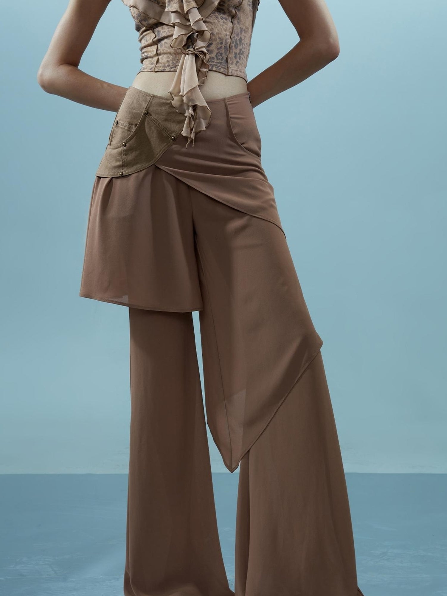 NN NORTH NODE Ethereal Threads Asymmetric Chiffon Palazzo Pants
