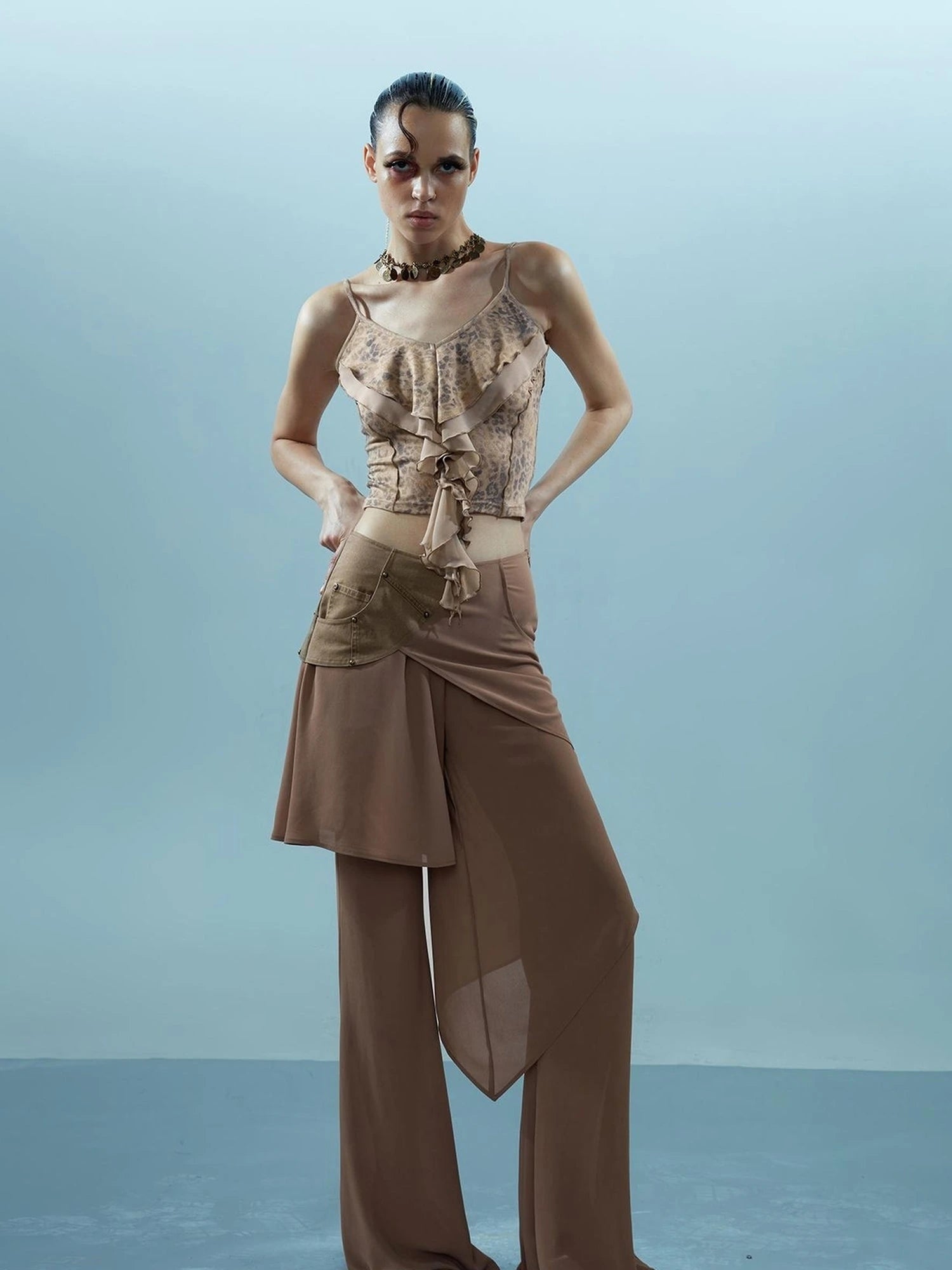 Ethereal Threads Asymmetric Chiffon Palazzo Pants