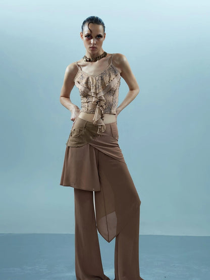Ethereal Threads Asymmetric Chiffon Palazzo Pants
