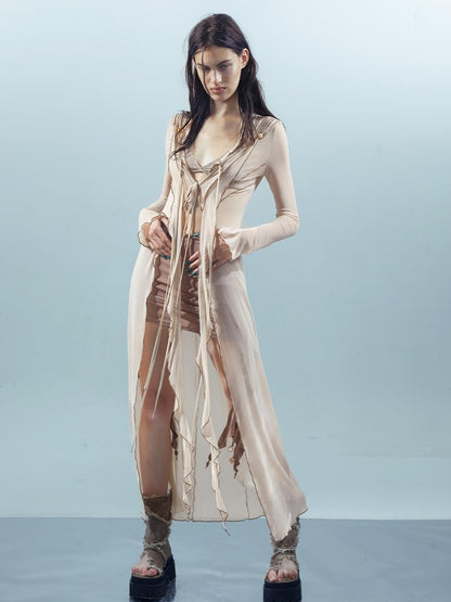 UpdateNN NORTH NODE Ethereal Threads Beaded Lace Up Mesh Knit