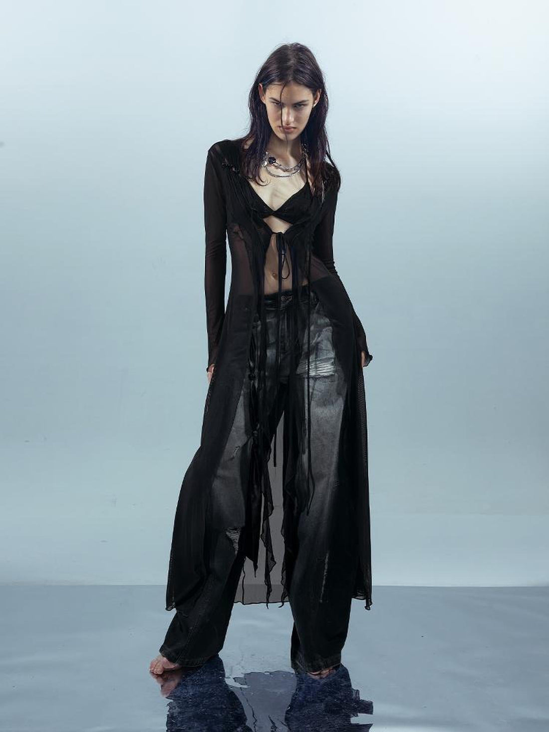 UpdateNN NORTH NODE Ethereal Threads Beaded Lace Up Mesh Knit