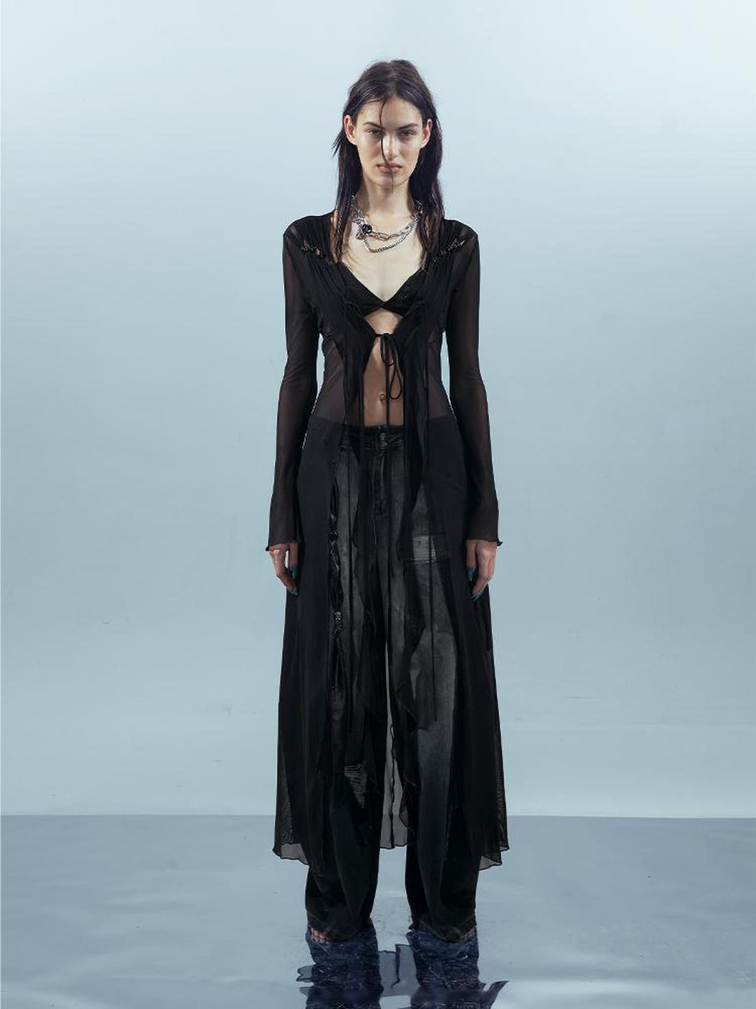 UpdateNN NORTH NODE Ethereal Threads Beaded Lace Up Mesh Knit
