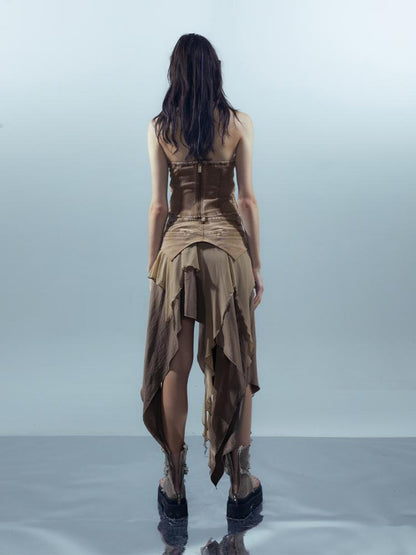 UpdateNN NORTH NODE Ethereal Threads Distressed Asymmetrical Layered Skirt