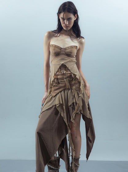 UpdateNN NORTH NODE Ethereal Threads Distressed Asymmetrical Layered Skirt