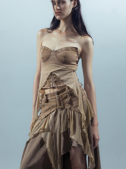 UpdateNN NORTH NODE Ethereal Threads Distressed Asymmetrical Layered Skirt