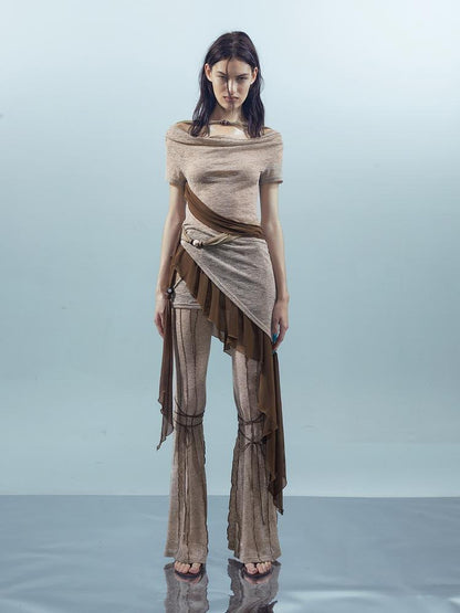 UpdateNN NORTH NODE Ethereal Threads Mirage T-shirt With Beaded Mesh V-neck Long-Sleeve