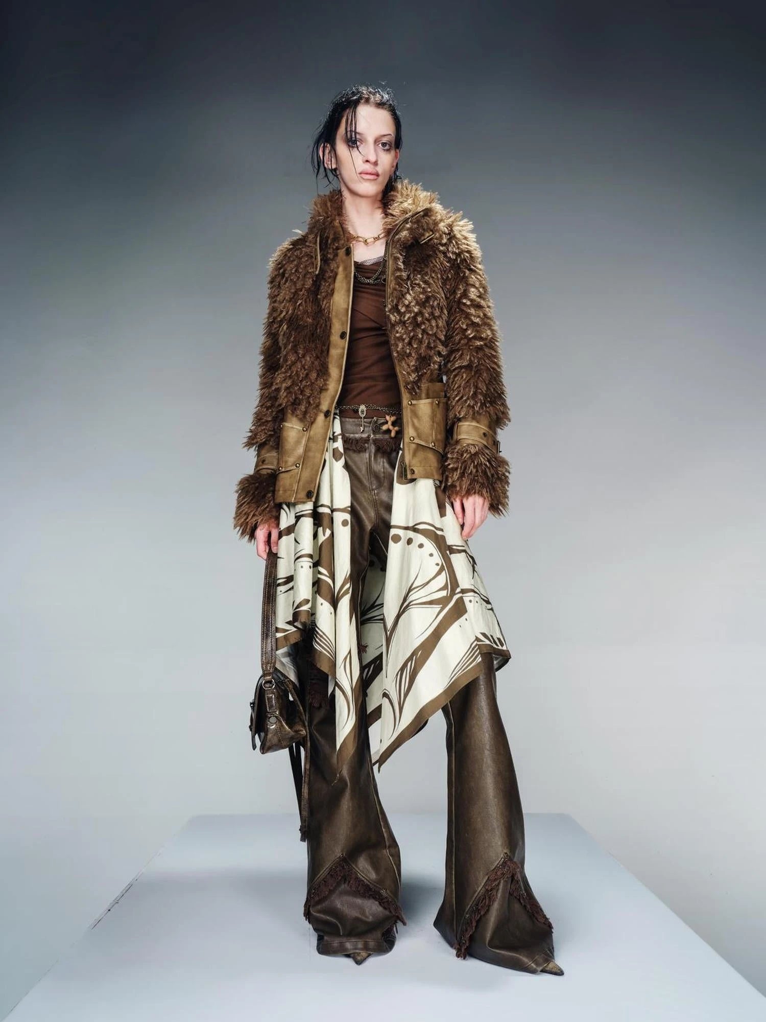 Faux Fur Lined Short Jacket With Crystal Velvet Interior