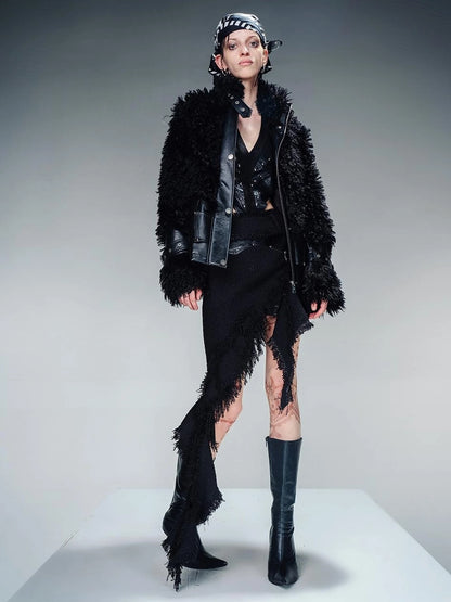 Faux Fur Lined Short Jacket With Crystal Velvet Interior